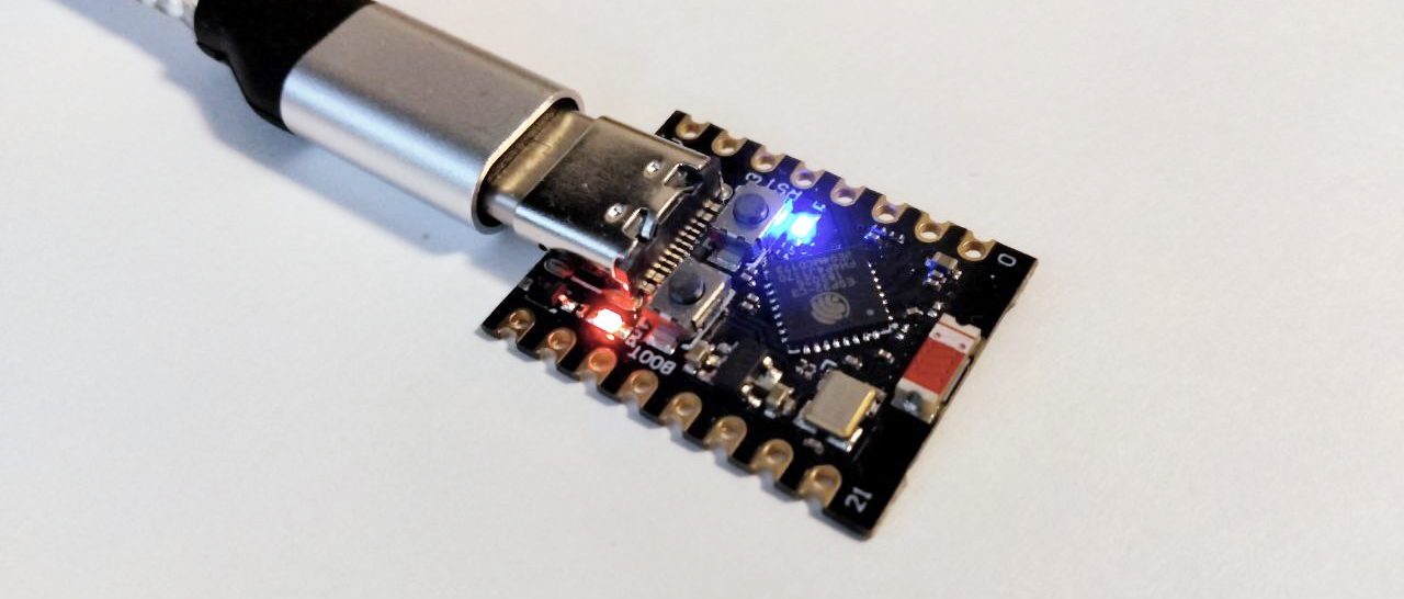 Photo of the ESP32-C3 super mini board