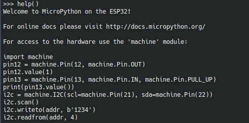 ouptut of the micropython help() command