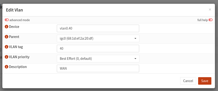 OPNSense VLAN configuration interface